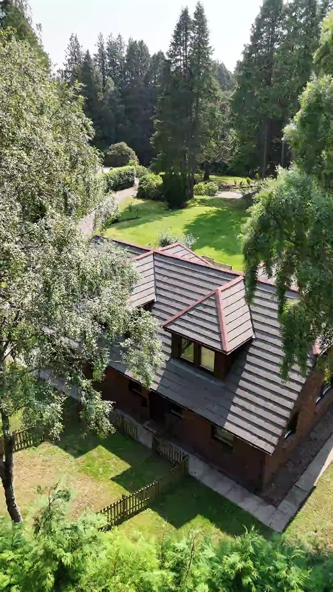 Large Aberdeen roof after cleaning and biocide treatment, photographed by drone