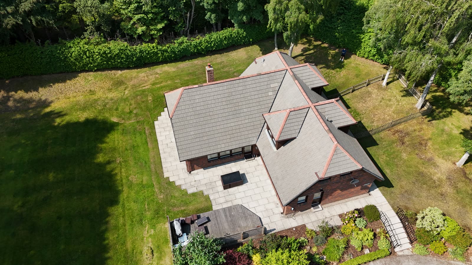Aberdeen roof after cleaning, wide drone view