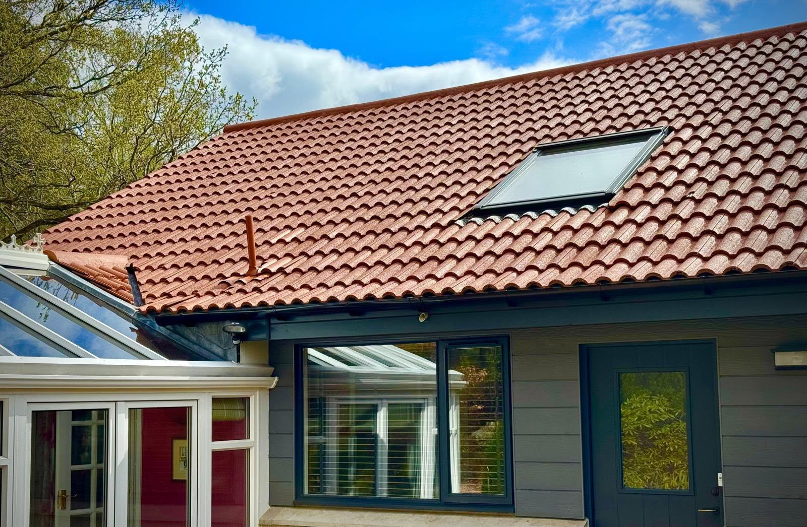 Roof after cleaning, with skylight