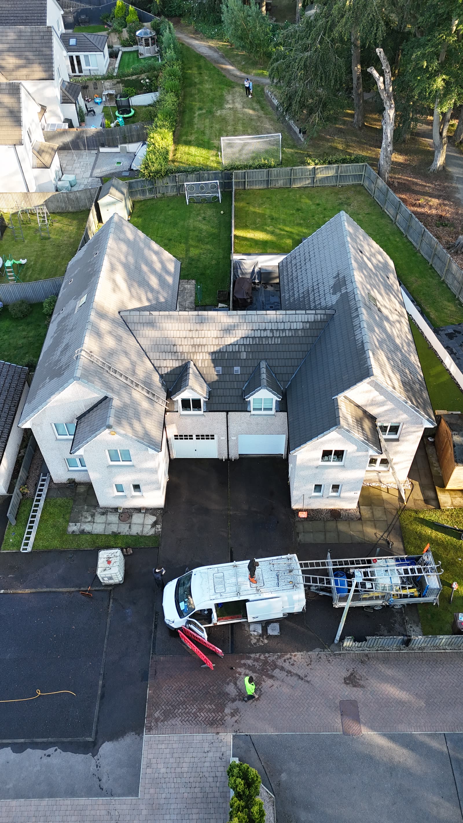 Two Aberdeen roofs after cleaning, drone view