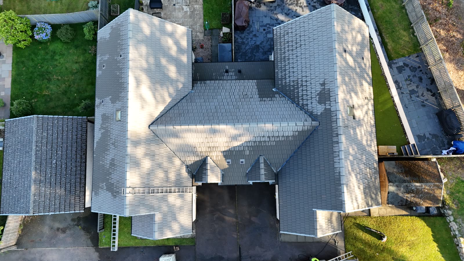 Aberdeen roof after cleaning, top-down drone view