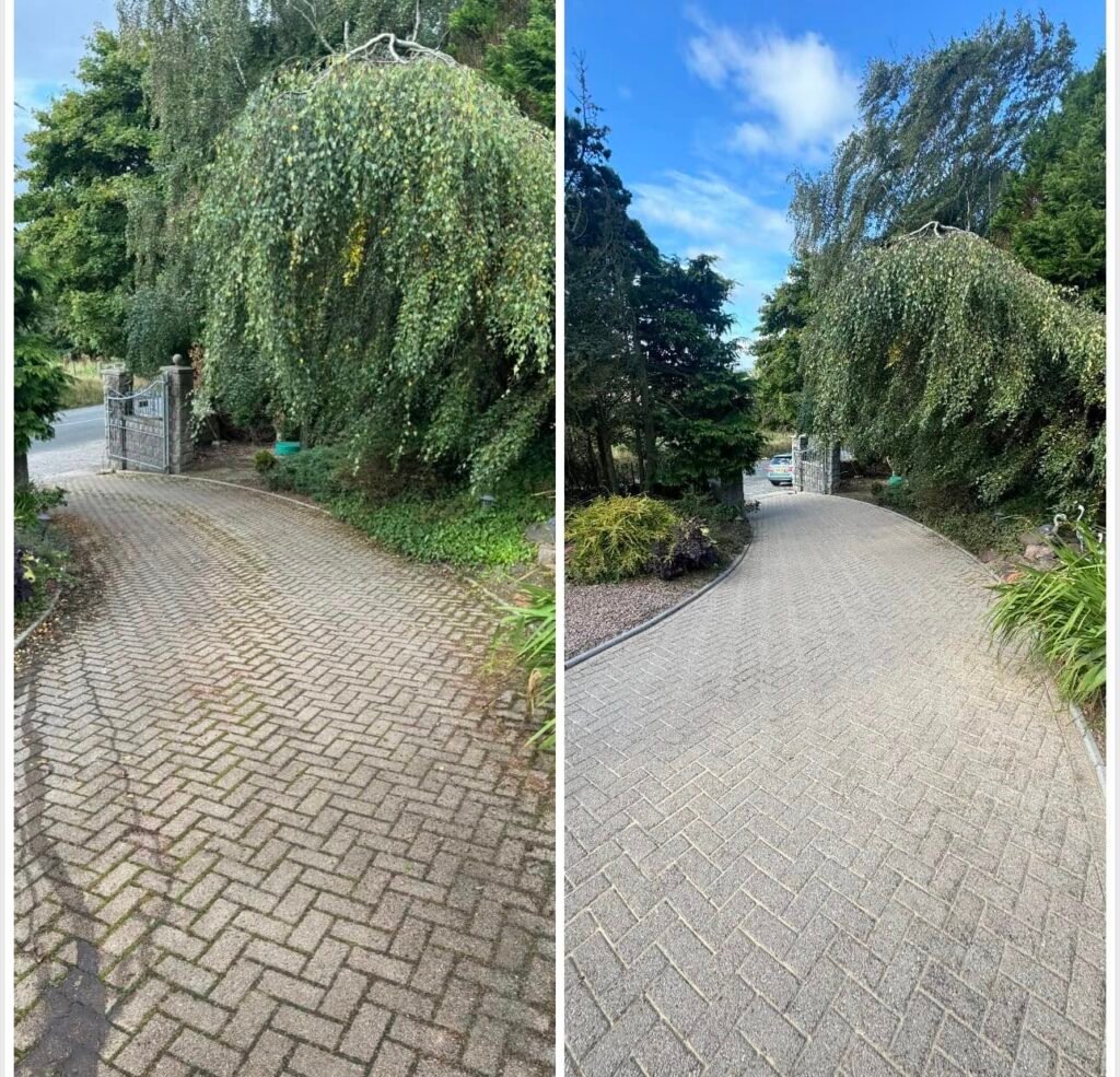 driveway before and after our pressure washing