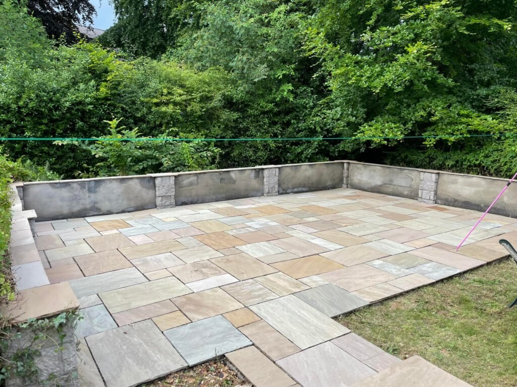 indian sandstone patio pressure washed