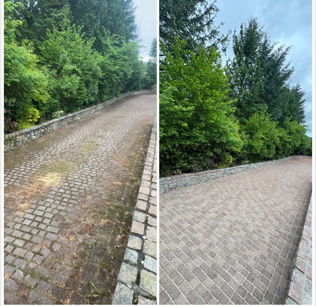 another before and after photo of on of our driveway cleans and resanding