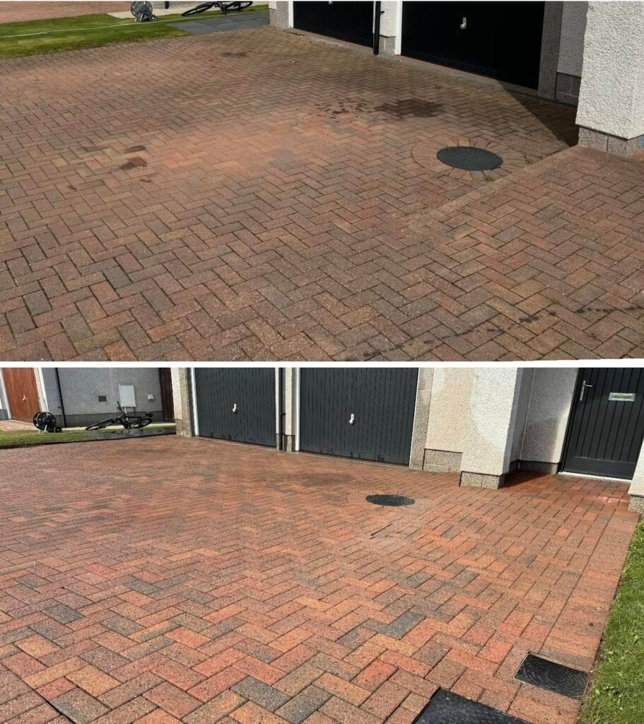 another before and after photo of on of our driveway cleans